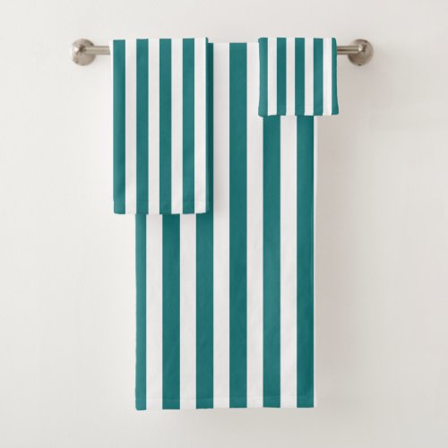 Teal and white candy stripes bath towel set