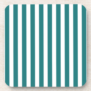 Teal and white candy stripes beverage coaster