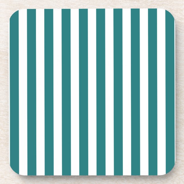Teal and white candy stripes beverage coaster (Front)