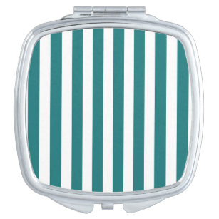 Teal and white candy stripes compact mirror