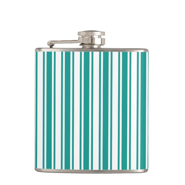 Teal and white candy stripes flask (Front)