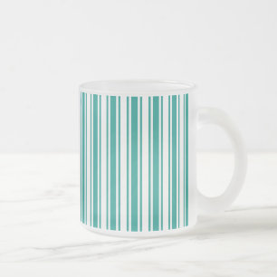 Teal and white candy stripes frosted glass coffee mug