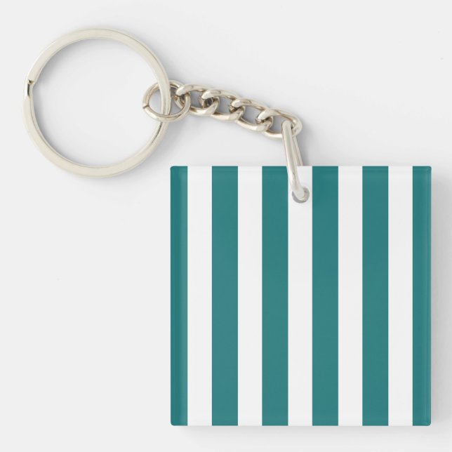 Teal and white candy stripes keychain (Front)