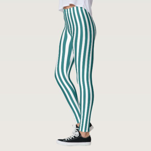Teal and white candy stripes leggings