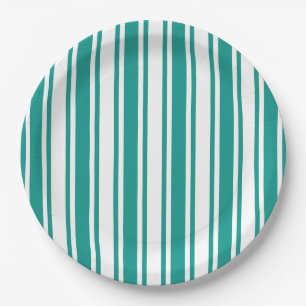Teal and white candy stripes paper plates