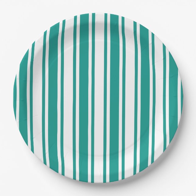 Teal and white candy stripes paper plates (Front)