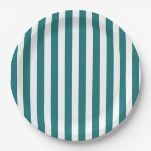 Teal and white candy stripes paper plates