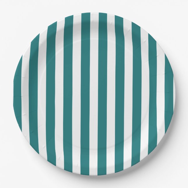 Teal and white candy stripes paper plates (Front)