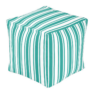 Teal and white candy stripes pouf