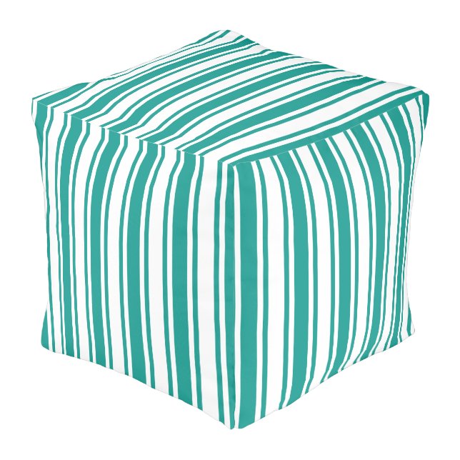 Teal and white candy stripes pouf (Angled Front)
