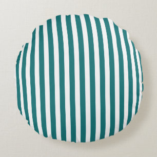 Teal and white candy stripes round pillow
