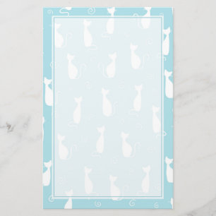 Teal and White Cats Pattern Stationery