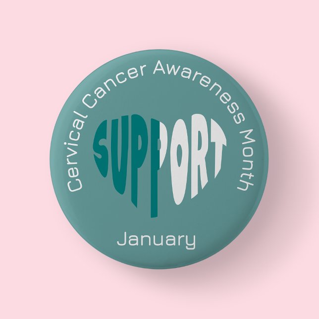 Teal And White Cervical Cancer Awareness Month Button (Cervical Cancer)