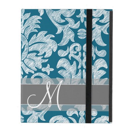 Teal And White Chalkboard Damask Pattern Ipad Case