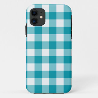 Teal and White Check Gingham Pattern iPhone 11 Case
