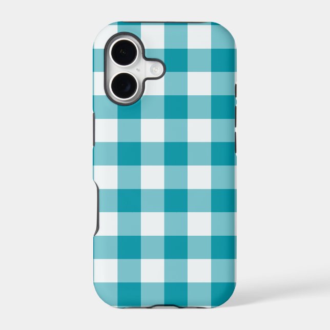Teal and White Check Gingham Pattern Iphone Case (Back)