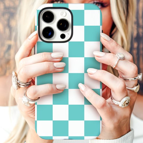 Teal And White Checkerboard Iphone 16 Pro Max Case