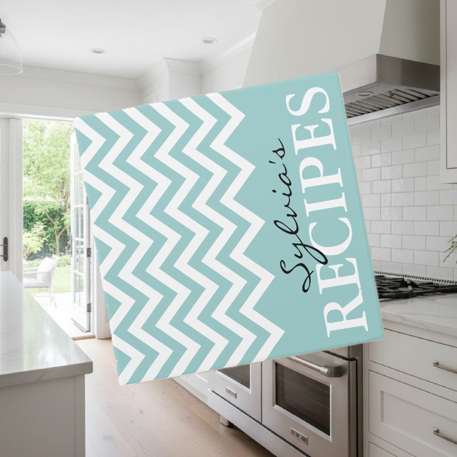 Teal and white chevron pattern recipe binder book (teal recipe binder)