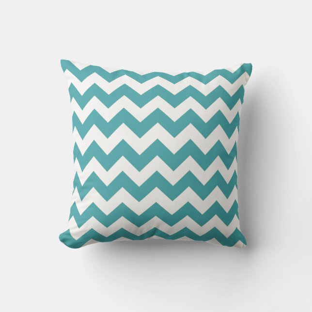 Teal and White Chevron ZigZag Striped Pillow (Front)