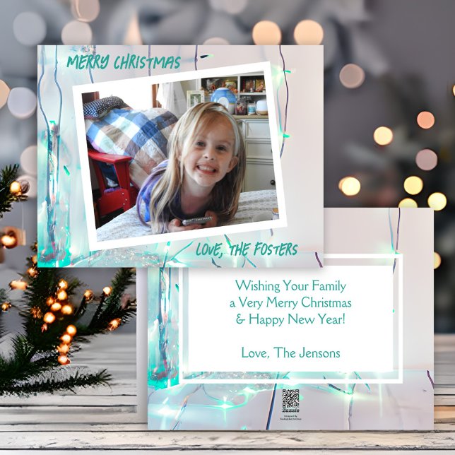 Teal and White Christmas Lights Photo Holiday (Creator Uploaded)