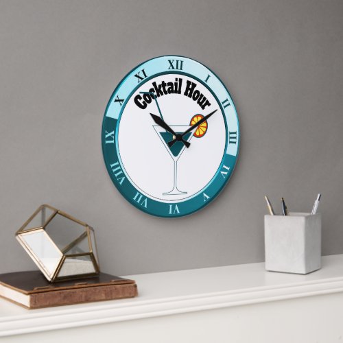 Teal and White Cocktail Hour Bar Clock