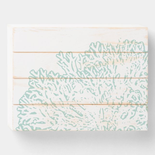 Teal and White Coral Beach Wooden Box Sign (Front Horizontal)