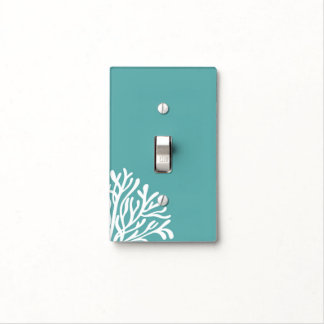 Teal and White Coral Light Switch Cover