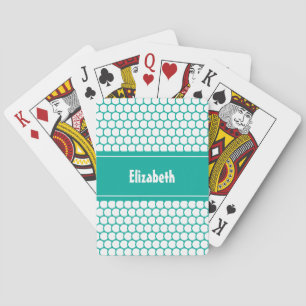 Teal and White Custom Personalized Name Geometric Poker Cards