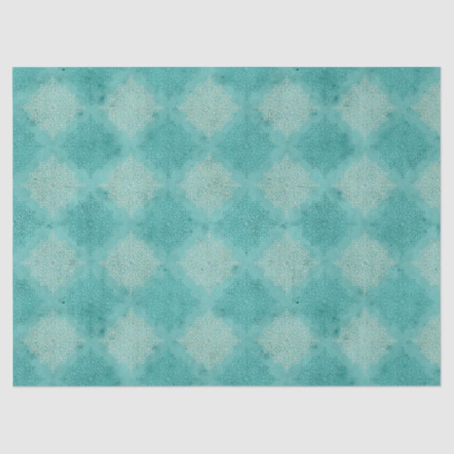 Teal and White Damask Decoupage Tissue Paper (Front)