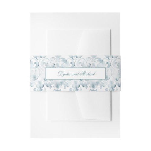 Teal and White Damask Invitation Belly Band