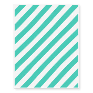 Teal and White Diagonal Stripes Pattern Temporary Tattoos