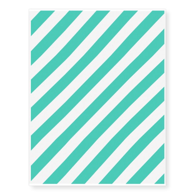 Teal and White Diagonal Stripes Pattern Temporary Tattoos (Front)