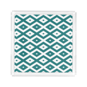 Teal and white diamond pattern acrylic tray
