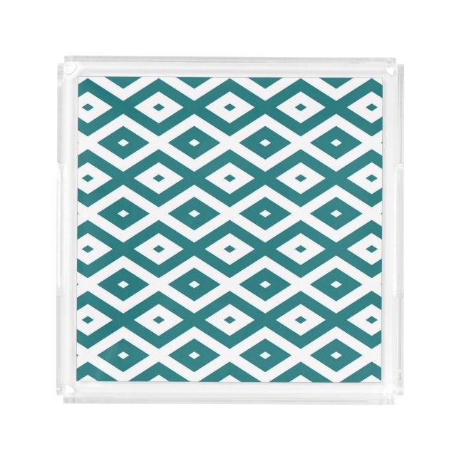 Teal and white diamond pattern acrylic tray (Front)
