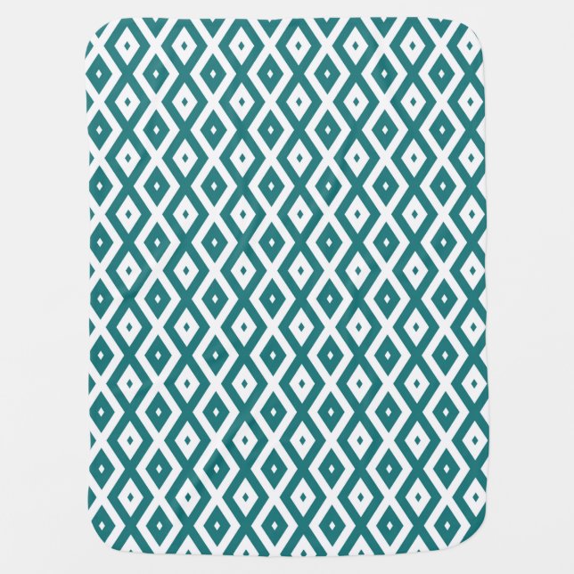Teal and white diamond pattern baby blanket (Front)