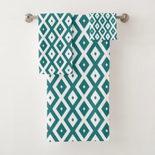 Teal and white diamond pattern bath towel set