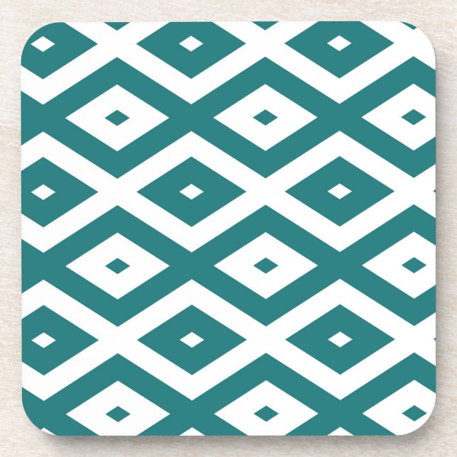 Teal and white diamond pattern beverage coaster (Front)