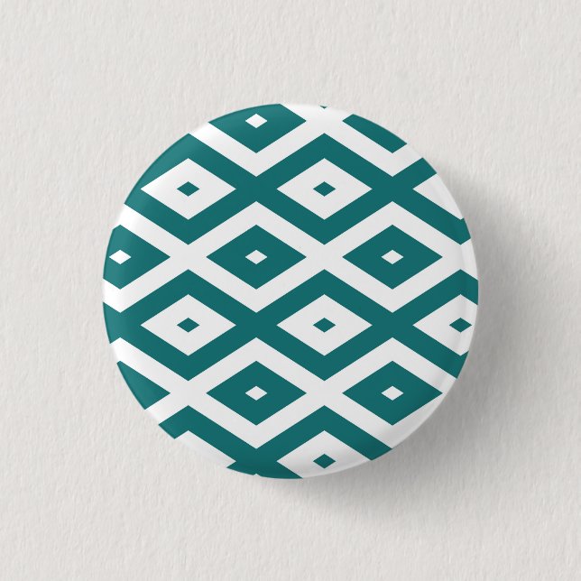 Teal and white diamond pattern button (Front)