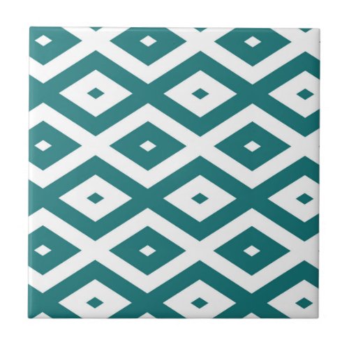 Teal and white diamond pattern ceramic tile