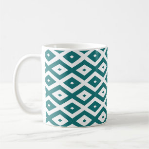 Teal and white diamond pattern coffee mug
