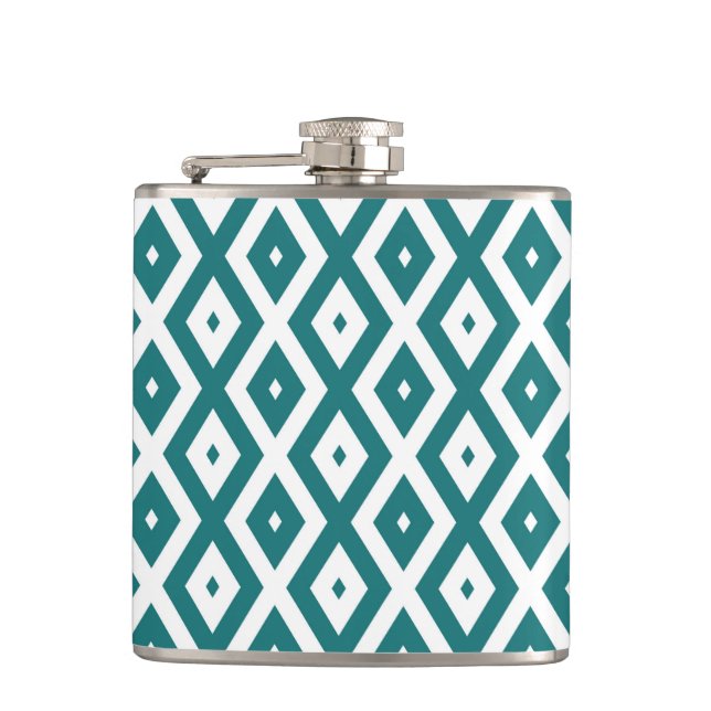 Teal and white diamond pattern flask (Front)