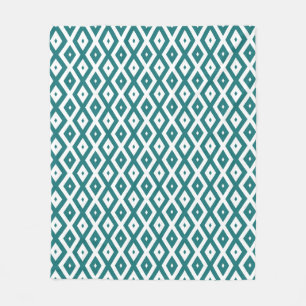 Teal and white diamond pattern fleece blanket