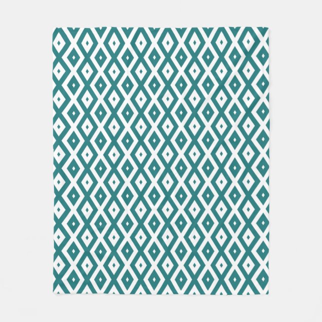 Teal and white diamond pattern fleece blanket (Front)