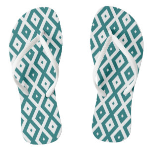 Teal and white diamond pattern flip flops