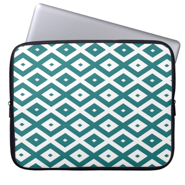 Teal and white diamond pattern laptop sleeve (Front)