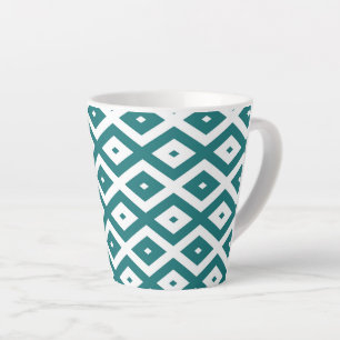 Teal and white diamond pattern latte mug