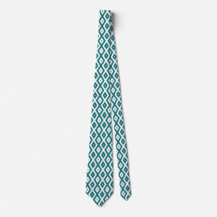Teal and white diamond pattern neck tie