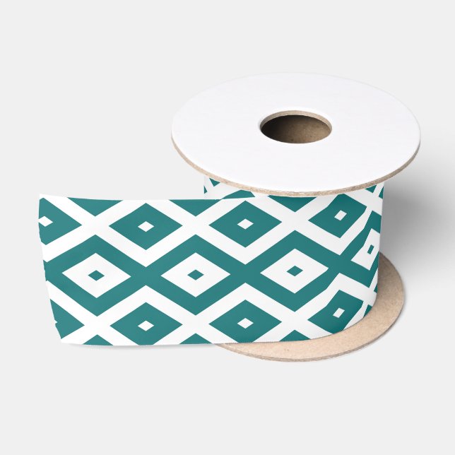 Teal and white diamond pattern satin ribbon (Spool)
