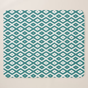 Teal and white diamond pattern sherpa blanket