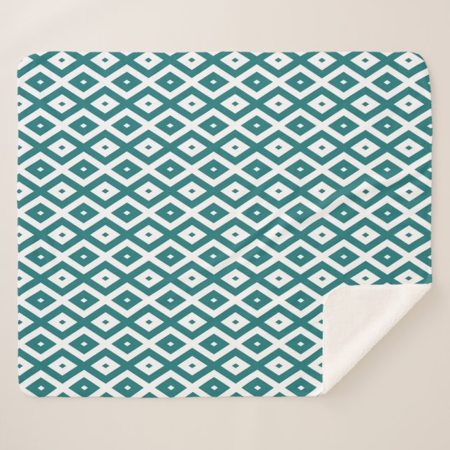 Teal and white diamond pattern sherpa blanket (Front (Horizontal))